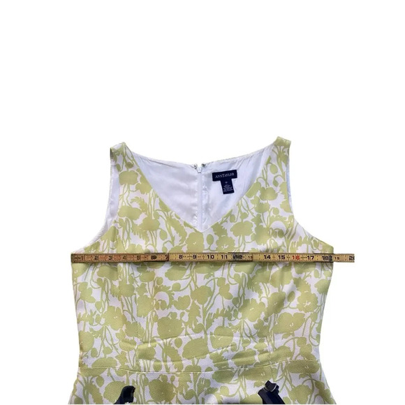 Ann Taylor Green White Floral 100% Silk Brunch Church Midi Dress Size 12 - Picture 4 of 4